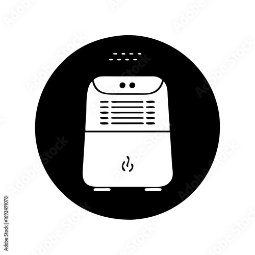 Vector art of black and white icon of a humidifier, for improving air quality and adding moisture to dry indoor environments