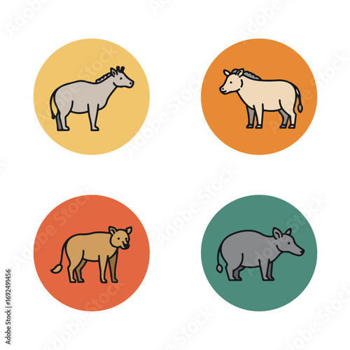Mammals icons on colorful circles