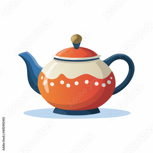 Cartoon Orange Teapot With White Polka Dots
