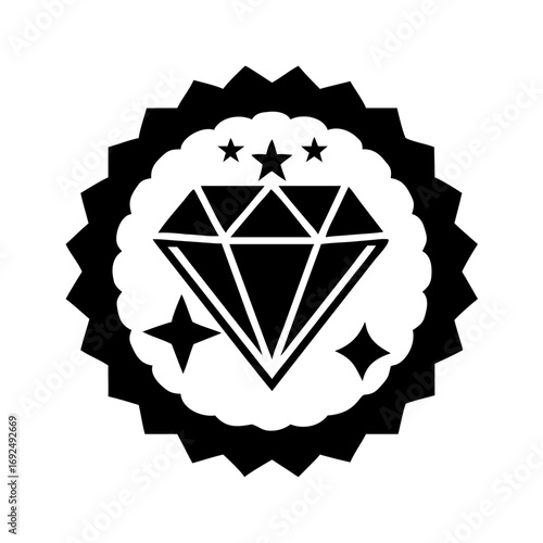 Vector art of vector illustration of a diamond badge with stars represents high quality and exceptional value