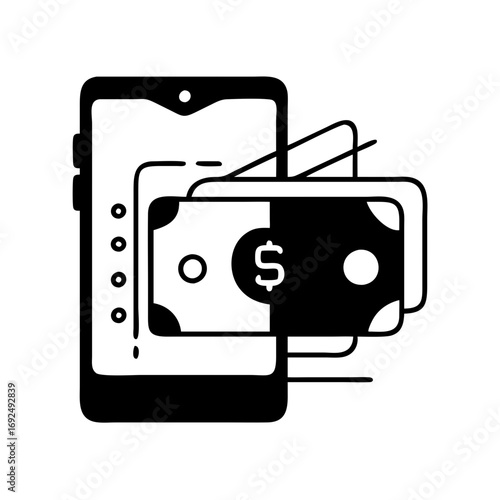 Vector art of mobile payment with dollar bills, a convenient way to transfer money using a smartphone app