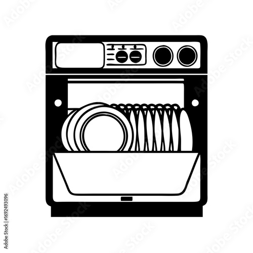 Vector art of dishwasher with plates modern kitchen appliance for washing dishes and tableware home appliance for cleaning
