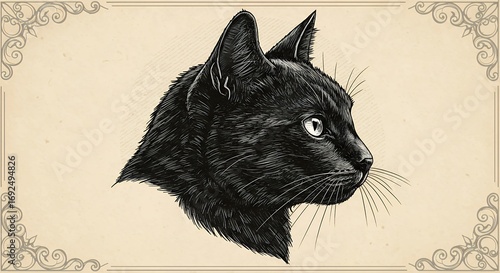 Black cat profile portrait