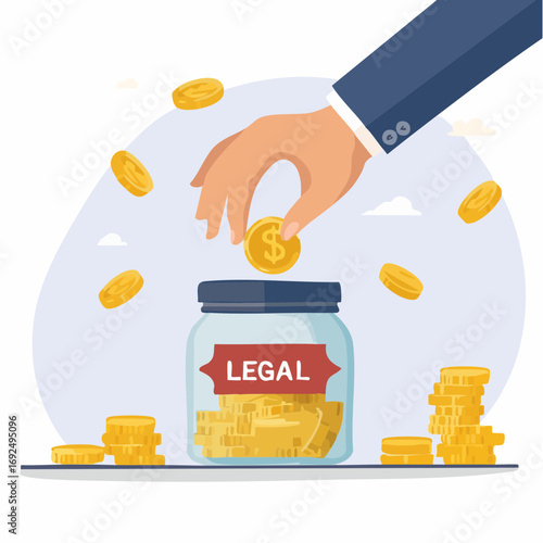 Hand Depositing Coins Into Glass Jar Labeled Legal