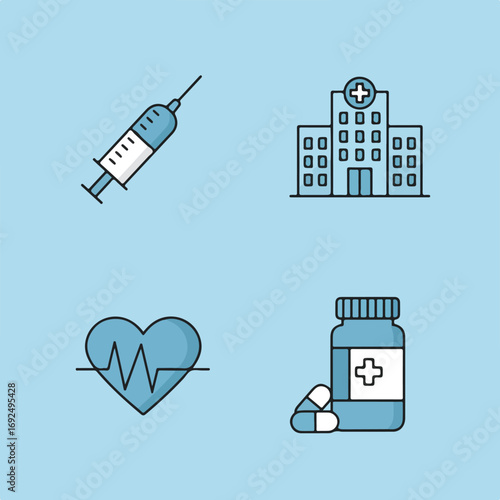 Medical icons in light blue