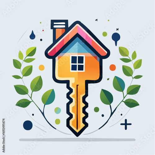 Colorful Key Shaped House Homeownership Concept