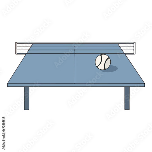 Table tennis table with net and ball ready for a game.