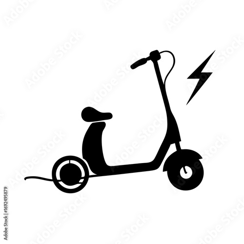 Vector art of electric scooter silhouette, symbolizing sustainable transportation and ecofriendly commuting with a lightning bolt