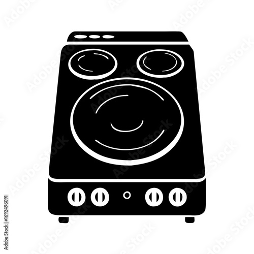 Vector art of black and white vector illustration of an electric stove kitchen appliance for cooking food at home
