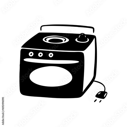 Vector art of black and white vector illustration of an electric stove kitchen appliance for cooking food at home