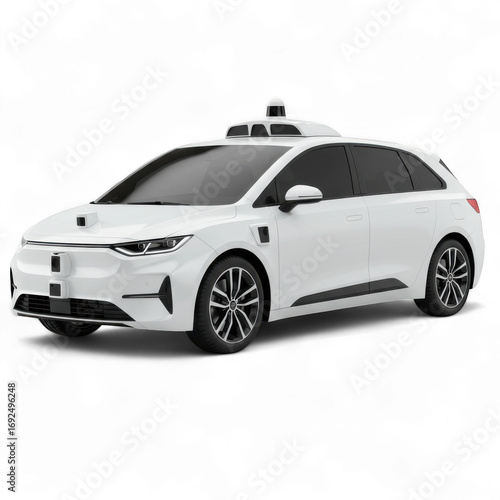 White Autonomous Electric Vehicle with Advanced Sensor Technology.