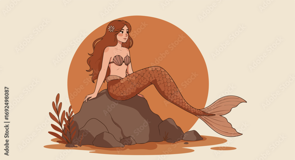 Obraz premium Mermaid sitting on rock (1)