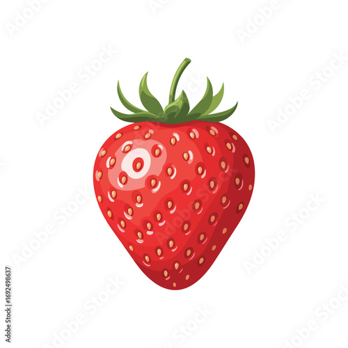 Close-up illustration of a single, vibrant red strawberry.
