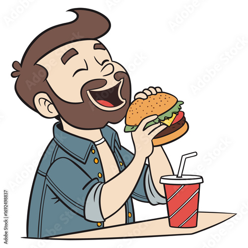 A young man holding a tasty hamburger for a healthy lunch