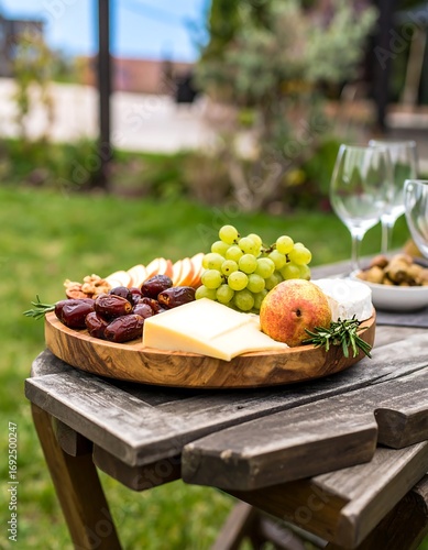 Outdoor cheese and fruit platter