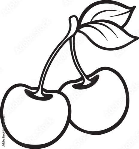 cherries line art, coloring book page line art drawing, vector and illustration
