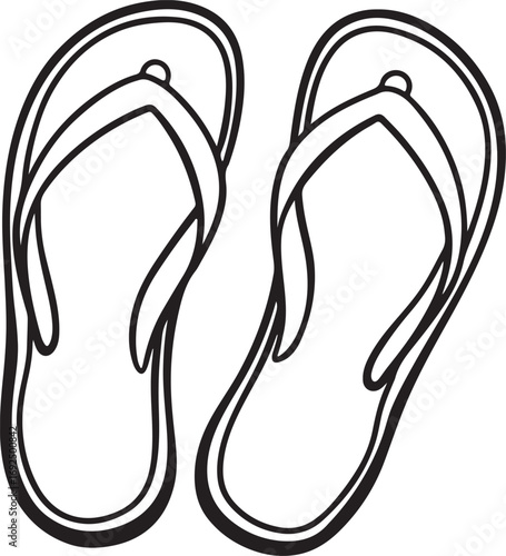 flip flops line art, coloring book page line art drawing, vector and illustration