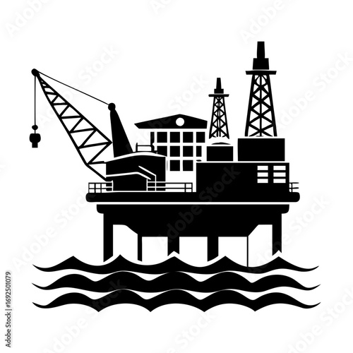 Vector art of offshore oil rig, a complex structure for drilling and extracting petroleum from the seabed in the ocean