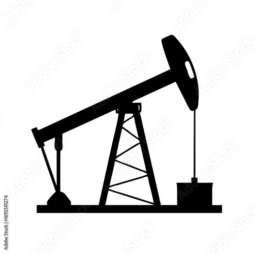 Vector art of oil pump jack, a mechanical device used to extract crude oil from an oil well, black and white illustration