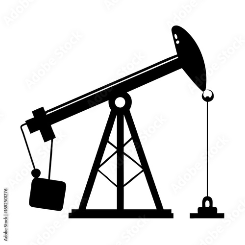 Vector art of oil pump jack, a mechanical device used to extract crude oil from an oil well, black and white illustration