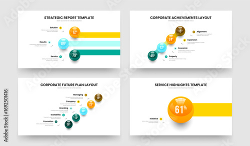Creative Performance 3 4 5 1 Step Diagram Slideshow Design Bundle. Educational Briefing Three Four Five One Element Graph Slide Layout Vector Illustration Collection.