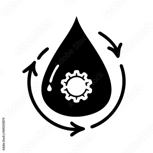 Vector art of oil purification icon, a symbol of clean and safe oil with drop, gear, and arrows, vector illustration