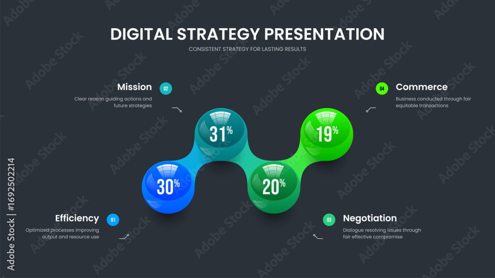 Naklejka premium Consulting Forecast Slide Layout Vector Illustration. Creative Insight Four Step Diagram Frame Template. Medical Planning 4 Option Graph Slideshow Design.