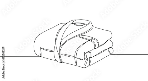 Folded blanket wrapped with strap in monoline style, transparent background  