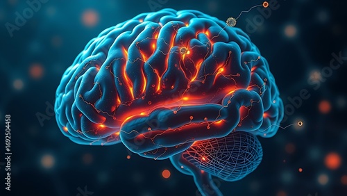 An artistic depiction of a human brain, its neural pathways intricately woven from glowing microscopic bacteria and organic patterns.