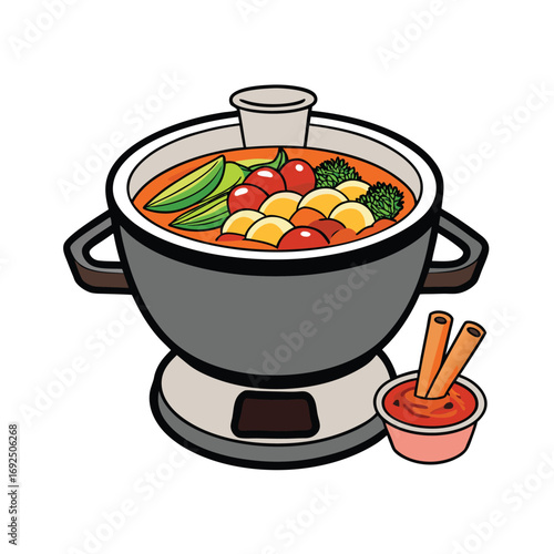 Delicious hot pot meal featuring fresh vegetables succulent meats and flavorful dipping sauces