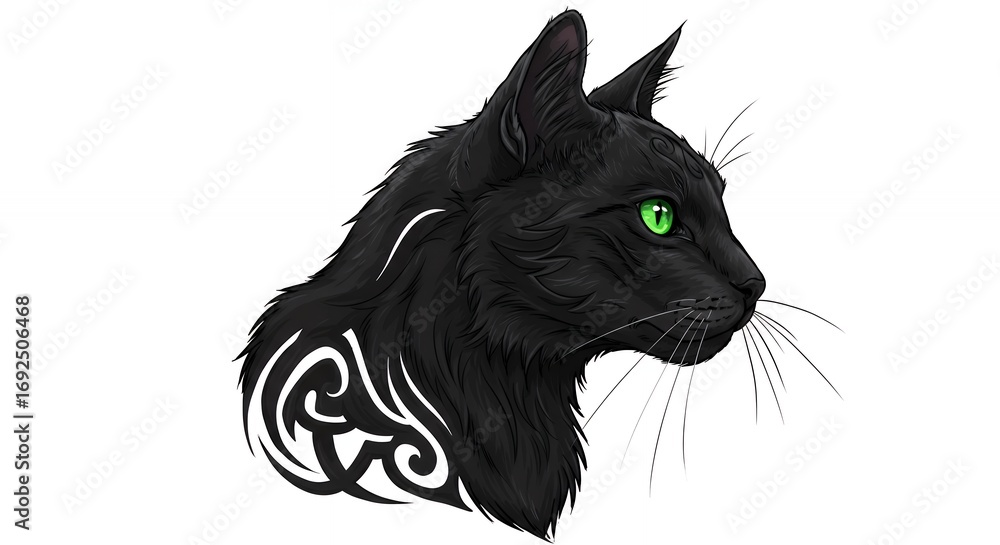 Obraz premium Black cat profile with tribal tattoo