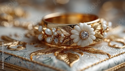 Gold bangle with ornate floral design