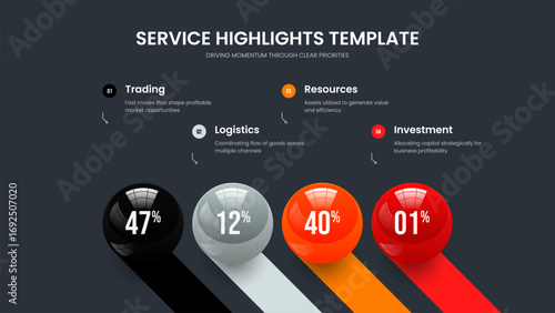 Project Launch Four Element Graph Slideshow Template. Simple Review Presentation Layout Vector Illustration. Advertising Growth 4 Step Chart Slide Design.