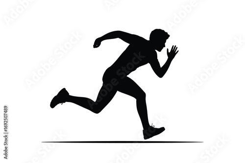 Dynamic silhouette of a runner in full stride motion athlete sprinting forward silhouette vector illustration white background