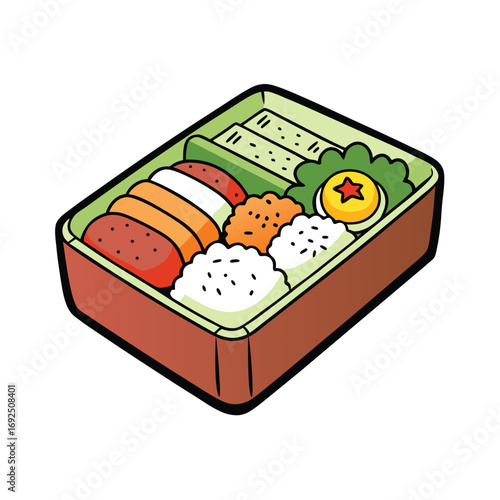 Traditional japanese bento box lunch featuring rice savory meat and fresh colorful vegetables