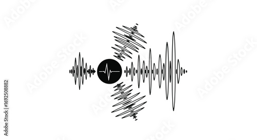 Abstract sound waves radiating from a central circle, representing audio or communication