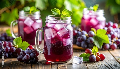 Refreshing grape juice with ice