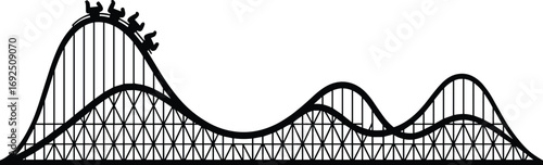 Roller coaster silhouette vector, amusement park ride, thrilling ride design, black and white theme, fairground attraction, fun entertainment icon