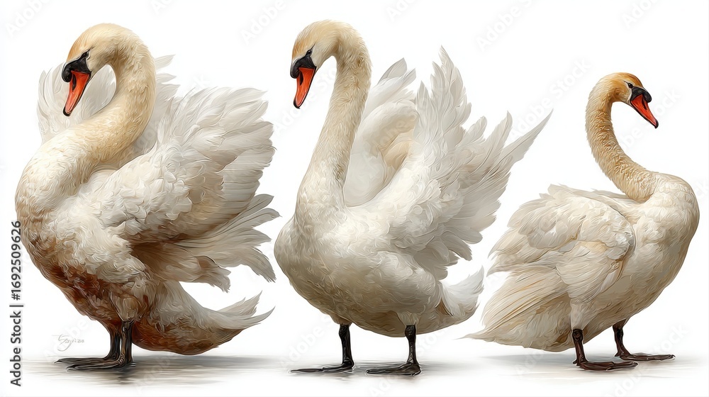 Obraz premium Elegant Swans with Elongated Necks Captivating Classical Pose