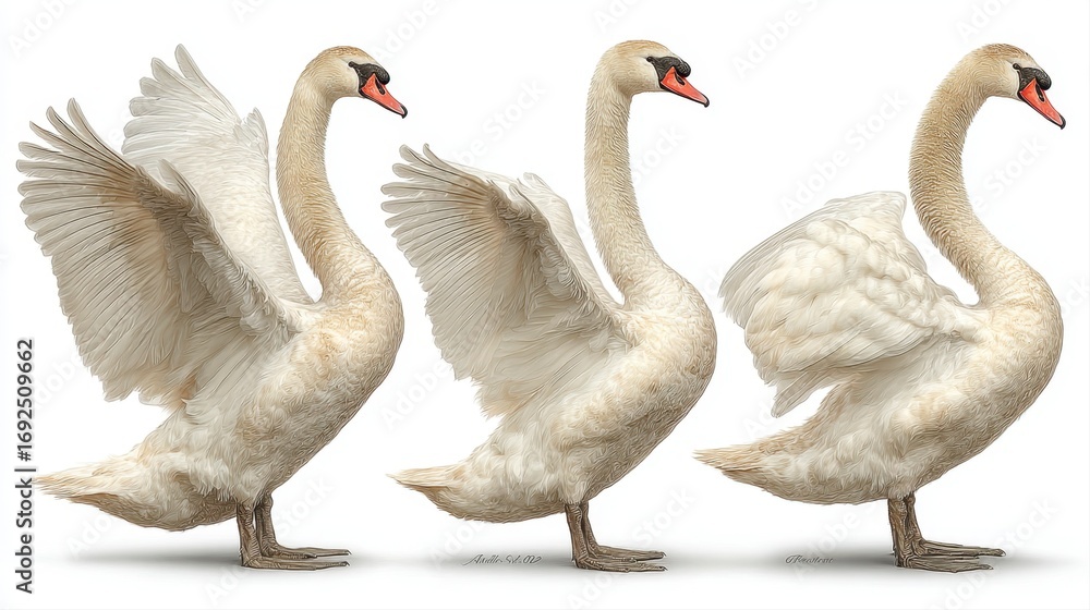 Obraz premium Elegant Swan Character with Elongated Neck in Various Poses