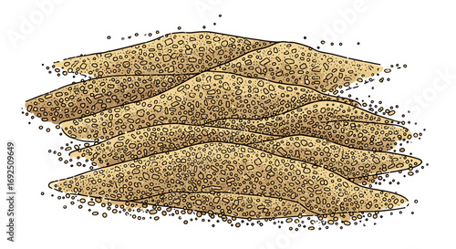 Illustration of multiple piles of sand stacked in a layered formation