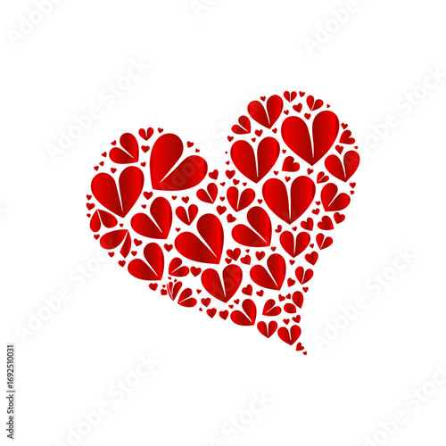Large red heart composed of many small red hearts isolated on transparent background