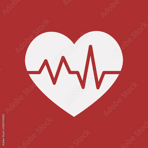 Heart shape with electrocardiogram line isolated on red background