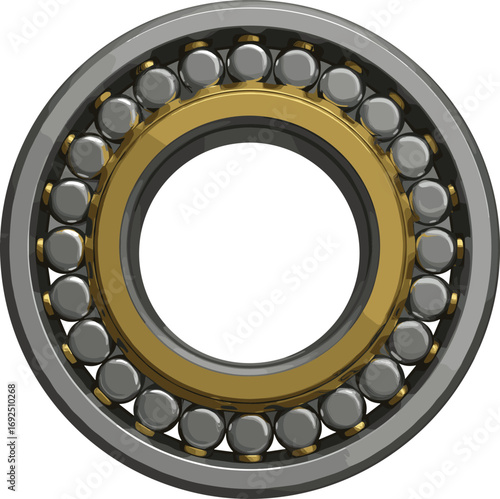 Ball bearing vector illustration, mechanical precision component in 3D style, used in machinery, engineering, automotive, rotating parts, and industrial equipment