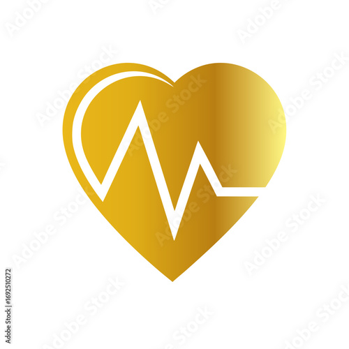 Golden heartbeat ecg symbol isolated on transparent background