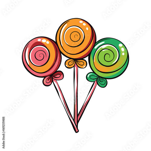 Vibrant bundle of swirling lollipops in a rainbow of bright and bold cmyk colors
