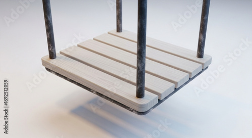 Wooden swing seat with metal supports for outdoor play and backyard fun for kids and adults alike is great
