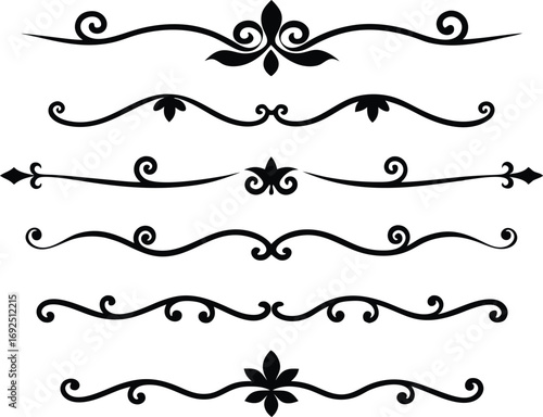 Black Ornamental Divider - Calligraphic Silhouette Vector Illustration. Silhouette Flourish Divider - Vector Decorative Line Element