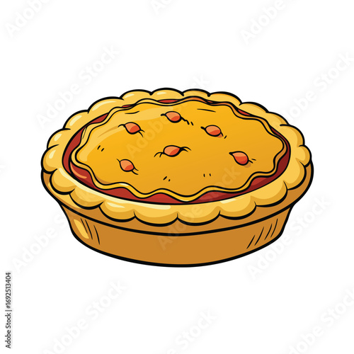 Delicious meat pie with golden flaky crust and savory filling presented on a clean white background