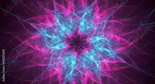 Neon Fractal Flower:  Intricate Pink & Cyan Energy Burst
